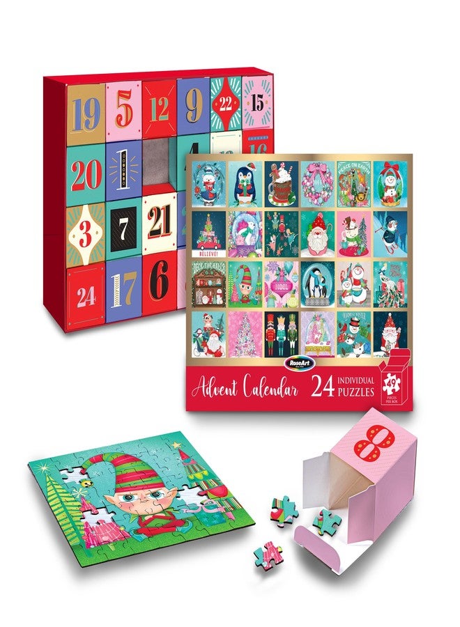 RoseArt Holiday Advent Calendar Jigsaw Puzzle - 24 Individual Puzzles Each Measuring 5"x5" - Image 1
